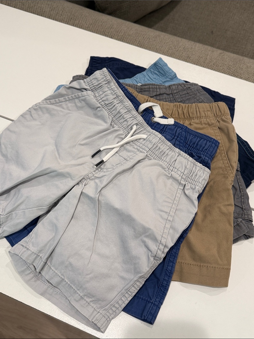 Kids Elastic-Waist Shorts lot - Navy, Light Blue, Gray, Tan, Royal, White